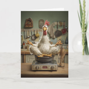 Cartão Cena Divertida de Cozinha de Frango Zen