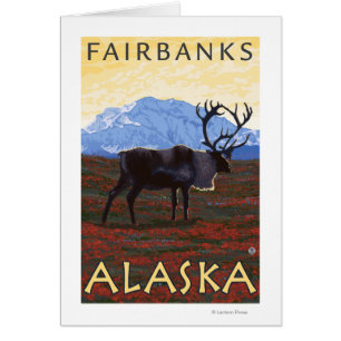 Cartão Cena do caribu - Fairbanks, Alaska
