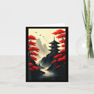 Cartão Cena Japonesa Pagode Castelo Montanha Paisagem Gra