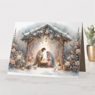Cartão Cena Rústica de Natal com Florais de Inverno