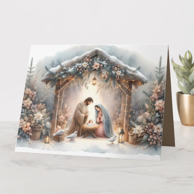 Cartão Cena Rústica de Natal com Florais de Inverno (Planta pequena)