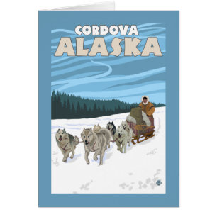 Cartão Cena Sledding do cão - Cordova, Alaska