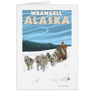 Cartão Cena Sledding do cão - Wrangell, Alaska