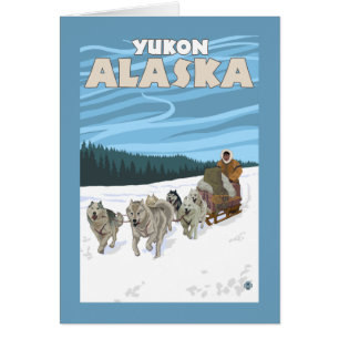 Cartão Cena Sledding do cão - Yukon, Alaska