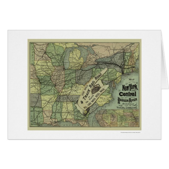 Cartão Central de New York & mapa 1876 da estrada de (Frente Horizontal)