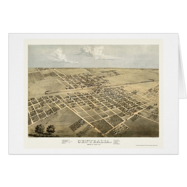 Cartão Centralia, mapa panorâmico do IL - 1867 (Frente Horizontal)