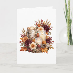 Cartão Centro de Mesa Floral com Vela Outonal Rústica
