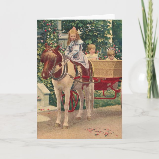 Cartão cerca de 1910 crianças e carroças (Frente)