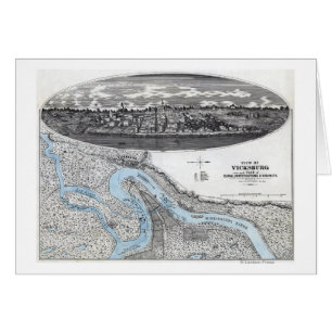 Cartão Cerco de Vicksburg - Mapa Panorâmico da Guerra Civ