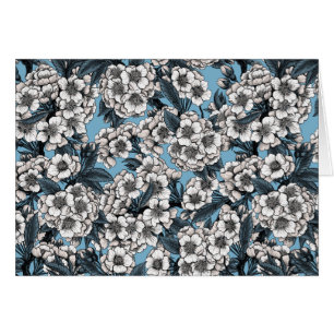 Cartão Cereja floresce em branco e azul