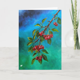 Cartão Cerejas Vermelhas ao Amanhecer de Verão Pintura de