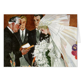 Cartão Cerimônia de casamento vintage com noiva e noiva