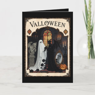 Cartão Cerimônia de Valloween Fantasma e Figura Encapotad