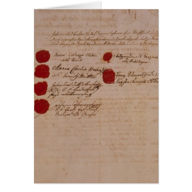 Cartão Certificado de casamento de Wolfgang, de Mozart e (Frente)