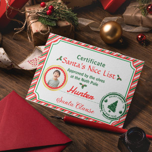 Cartão Certificado de Foto de Natal Papai Noel Lista dos