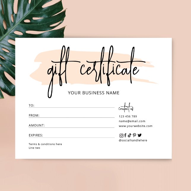 Cartão Certificado de Presente Comercial Moderno da Beige (Modern light cream waterbrush business voucher design with fully editable colors and text)