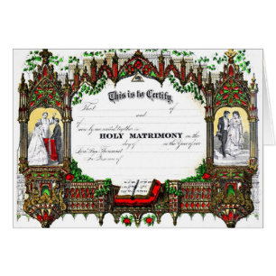 Cartão certificado do casamento desde 1877