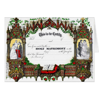 Cartão certificado do casamento desde 1877