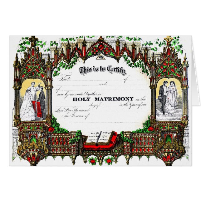 Cartão certificado do casamento desde 1877 (Frente horizontal)