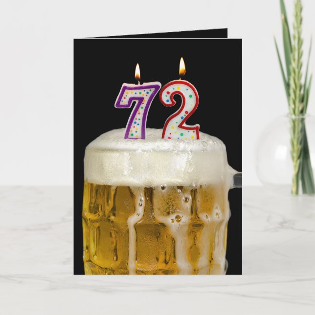 Cartão Cerveja de 72 de aniversário em preto (Frente)