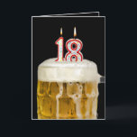 Cartão Cerveja de aniversário de 18 anos a preto<br><div class="desc">O número 18 acendeu velas de aniversário em caneca de cerveja em preto no 18º aniversário.</div>