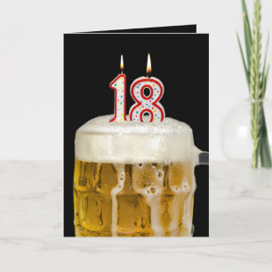 Cartão Cerveja de aniversário de 18 anos a preto