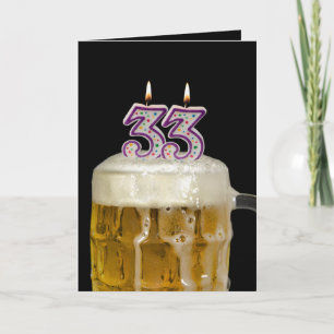 Cartão Cerveja de aniversário de 33 anos em preto