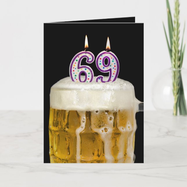 Cartão Cerveja de aniversário de 69 anos em preto (Frente)