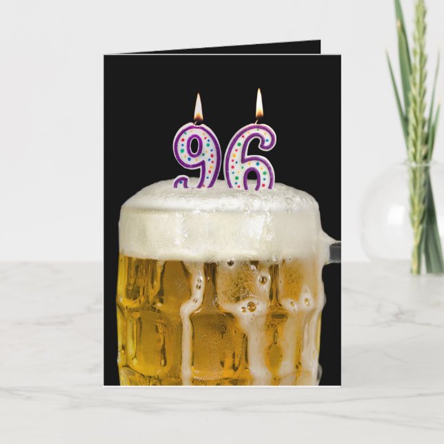 Cartão Cerveja de aniversário de 96 anos em preto (Frente)