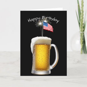 Cartão Cerveja de Aniversário Patriótica com Espargueiros