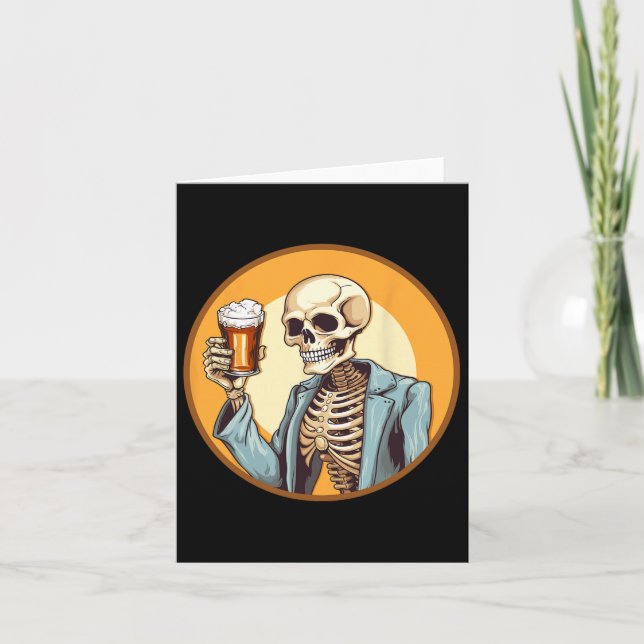Cartão Cerveja do Bebendo Skeleton Halloween (Frente)