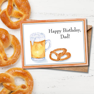 Cartão Cerveja em Aquarela & Pretzel de Aniversário para 