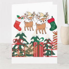 Cartão Cervo de desenho animado e elementos de Natal