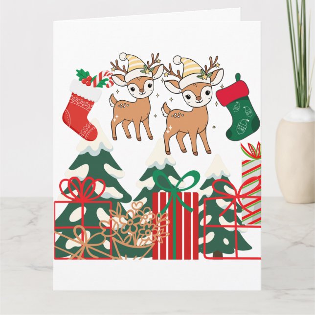 Cartão Cervo de desenho animado e elementos de Natal (Frente)