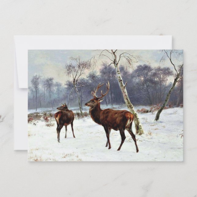 Cartão Cervo e Corça em uma Paisagem Nevada (Frente)
