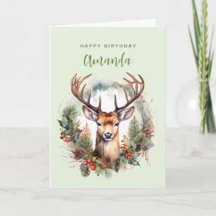 Cartão Cervo Marrom com Galhadas Natal Rústico Aniversári