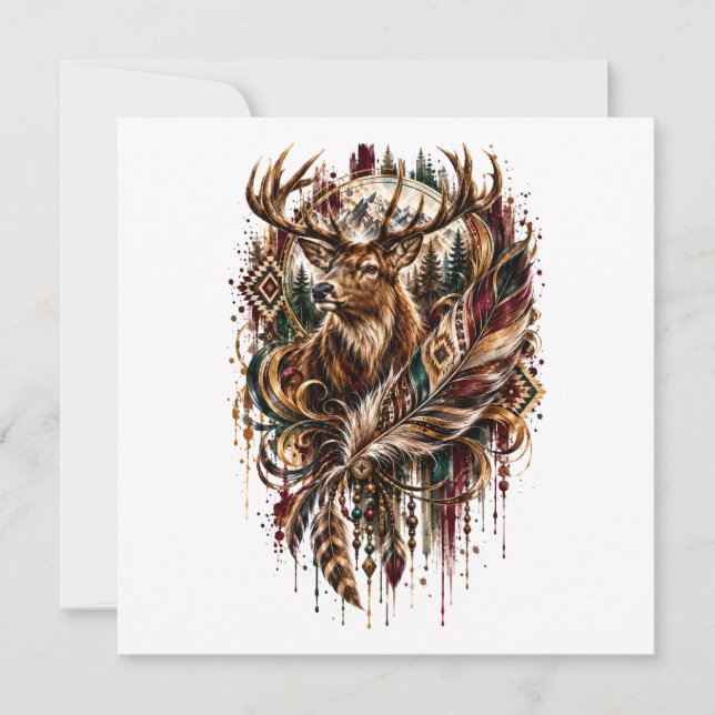 Cartão Cervo Tribal Boho, Sonhando com Cervo (Frente)