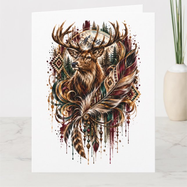 Cartão Cervo Tribal Boho, Sonhando com Cervo (Frente)