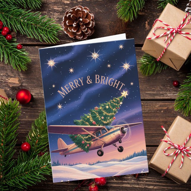 Cartão Cessna Airplane carries Christmas Tree Photo Funny (Criador carregado)