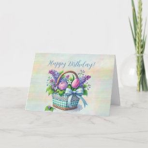 Cartão Cesta de Aniversário de Buquê de Primavera
