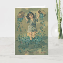 Cartão Cesta de Anjo Cherubim Não-Me-Esqueças
