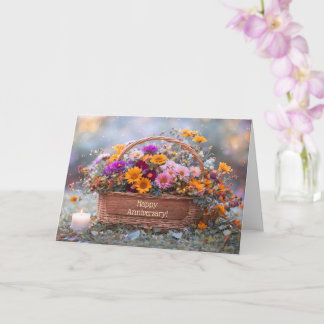 Cartão Cesta de Flores de Aniversário com Vela