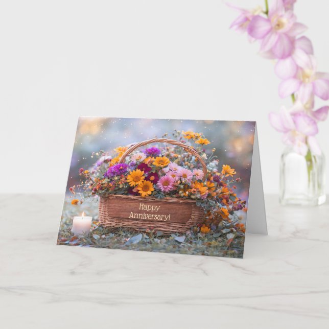 Cartão Cesta de Flores de Aniversário com Vela (Orquídea)