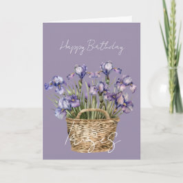 Cartão Cesta de Flores de Íris Roxo Aniversário