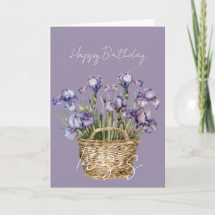 Cartão Cesta de Flores de Íris Roxo Aniversário