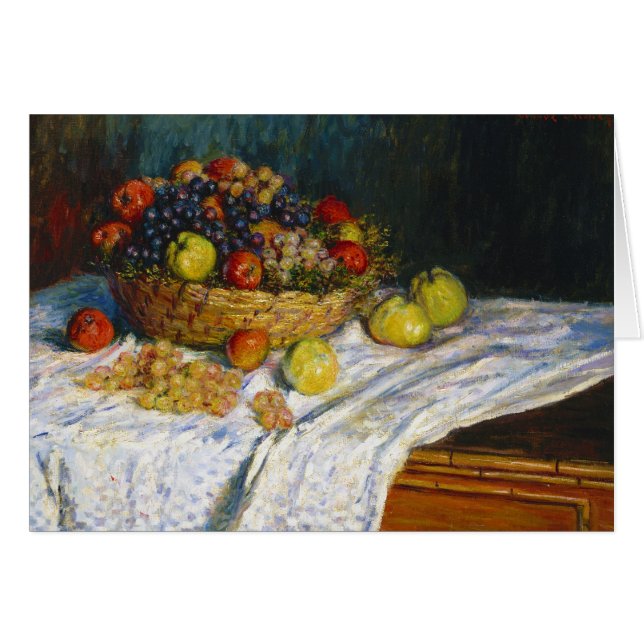 Cartão Cesta de fruta com maçãs e uvas Claude Monet (Frente horizontal)