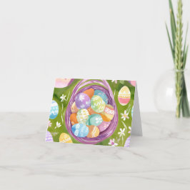 Cartão Cesta de Ovos de Páscoa | Primavera Pastel Waterco