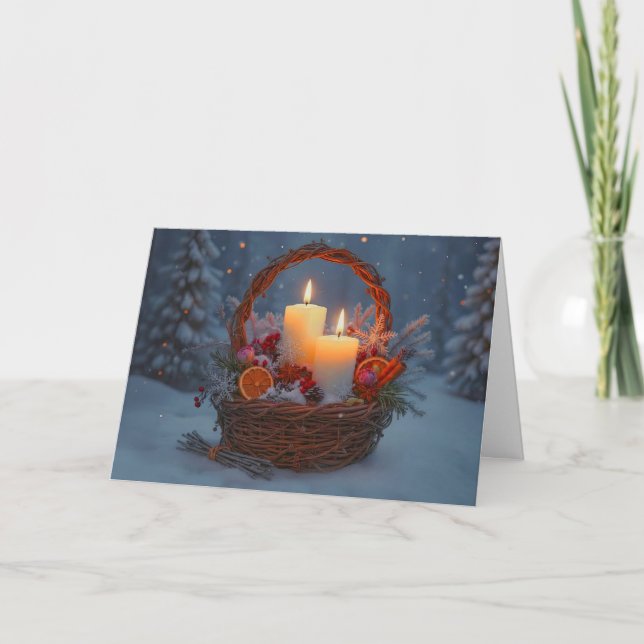 Cartão Cesta de Solstício de Inverno Yule Feita de Vinhas (Frente)