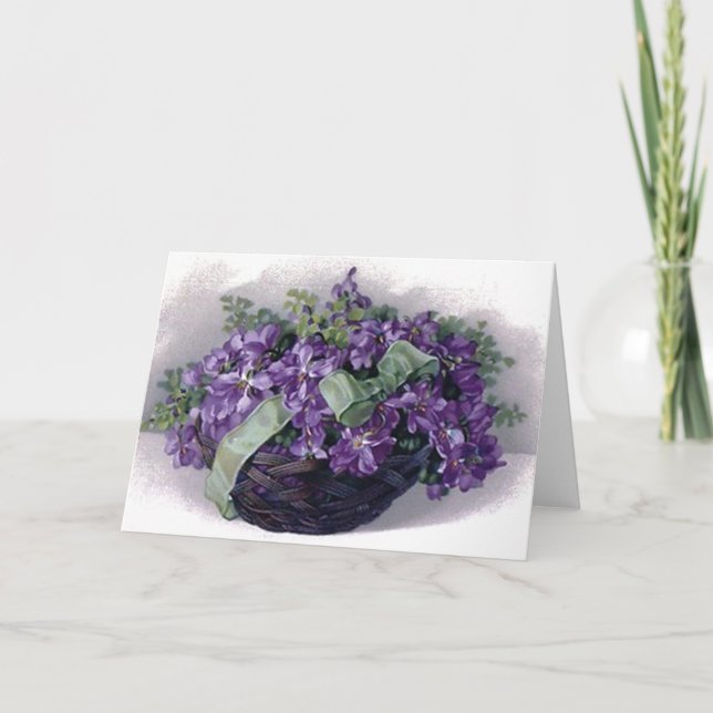 Cartão Cesta de Violetas Vintage (Frente)
