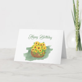 Cartão Cesto Amarelo Sunflower Watercolor Aniversário
